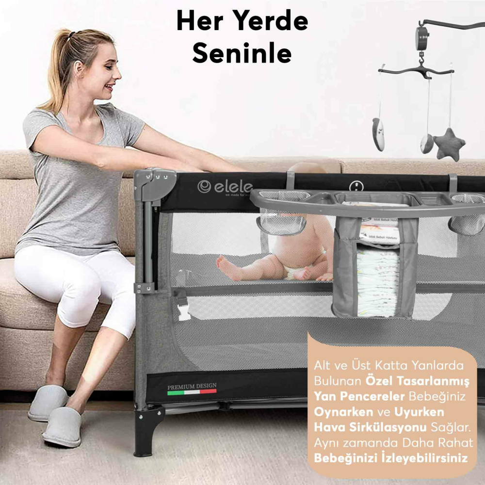 Elele Madre Anne Yanı Park Yatak Oyun Parkı 70X110 Cm Kahverengi