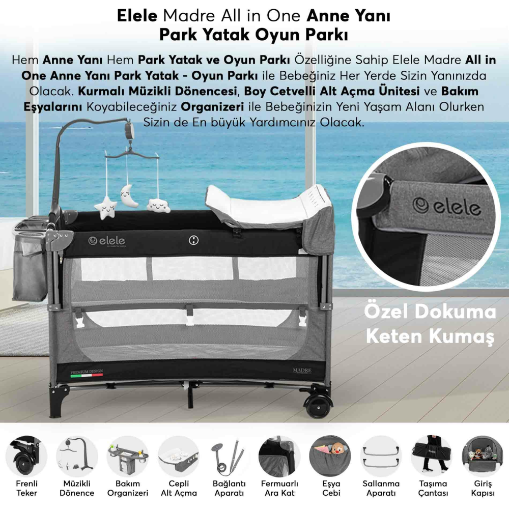 Elele Madre Anne Yanı Park Yatak Oyun Parkı 70X110 Cm Kahverengi
