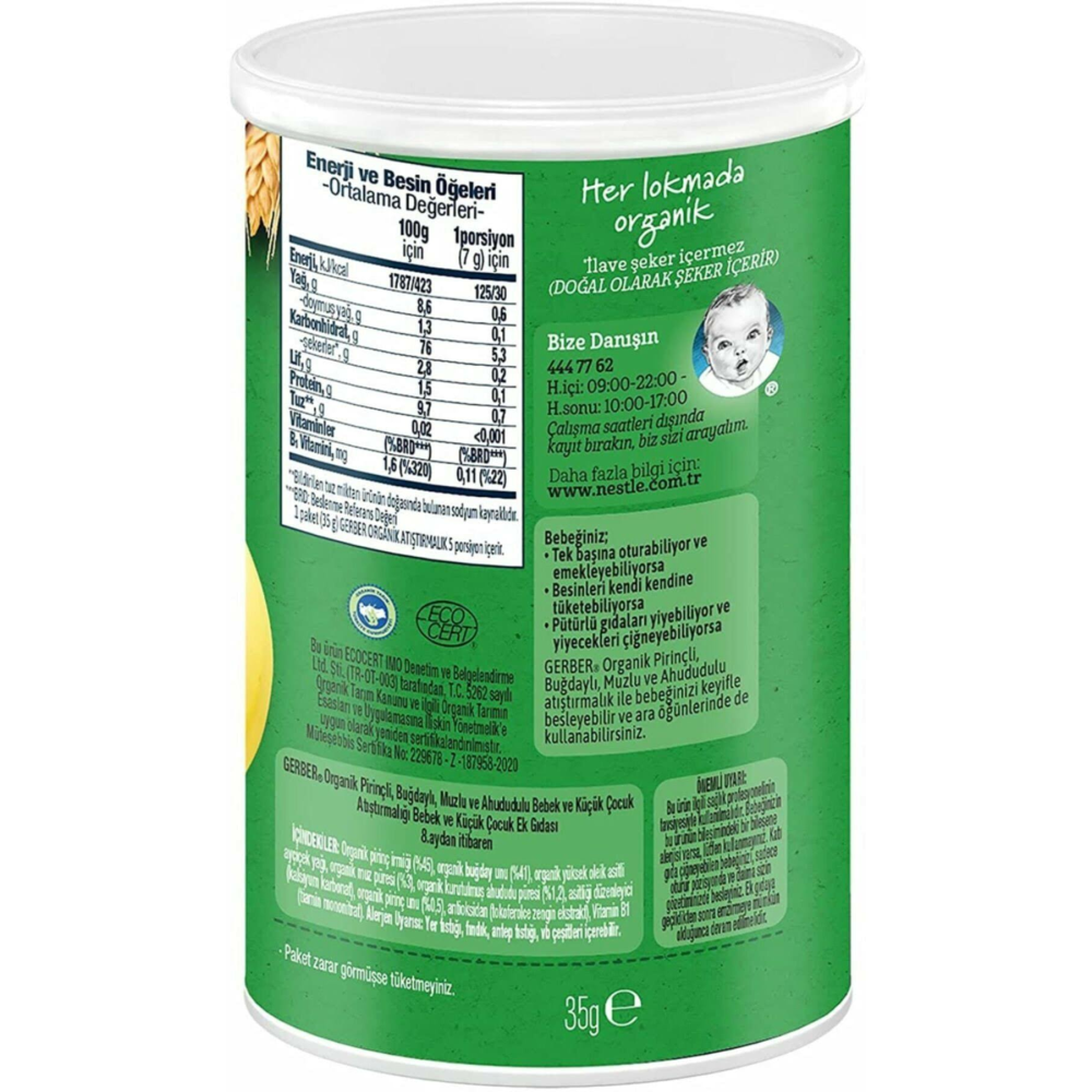 Gerber Organik Pirinçli Buğdaylı Muzlu Bebek Atıştırmalığı 35 G
