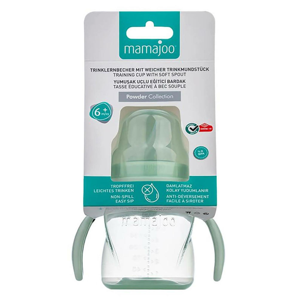 Mamajoo Kulplu Akıtmaz Eğitici Bardak Powder Green 160 Ml & Anti