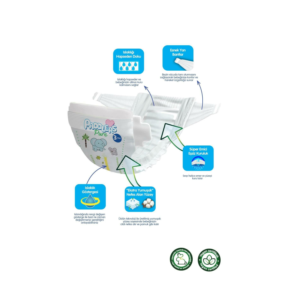 Paddlers Pure Bebek Bezi 6 Numara X-Large 60 Adet (15+ Kg) Aylık Fırsat Paketi