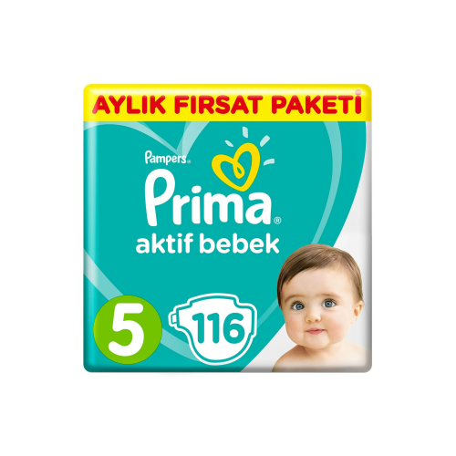 Prima Aktif Bebek Bezi 5 Beden Junior 116 Adet Aylık Fırsat Paketi