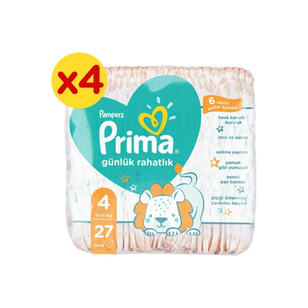Prima Bebek Bezi Günlük Rahatlık 4 Beden 108 Adet Fırsat Paketi 27X4