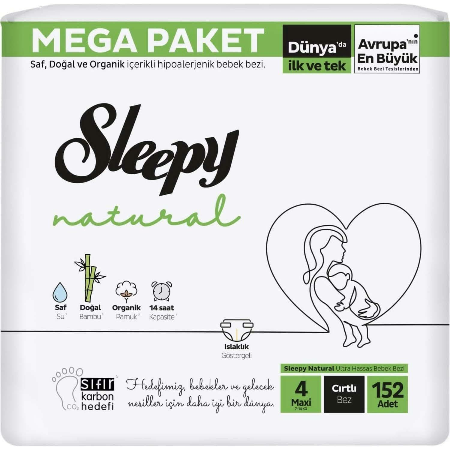 Sleepy Natural Bebek Bezi 4 Numara Maxi Mega Paket 152 Adet