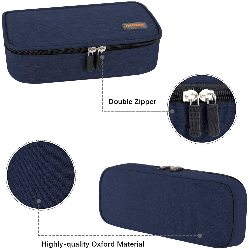 Ragzan büyük formatlı kalem kutusu, çanta tutucu, kırtasiye malzemeleri, yazı masası düzenleyici, fermuarlı, okul ve ofis malzemeleri için (mavi)