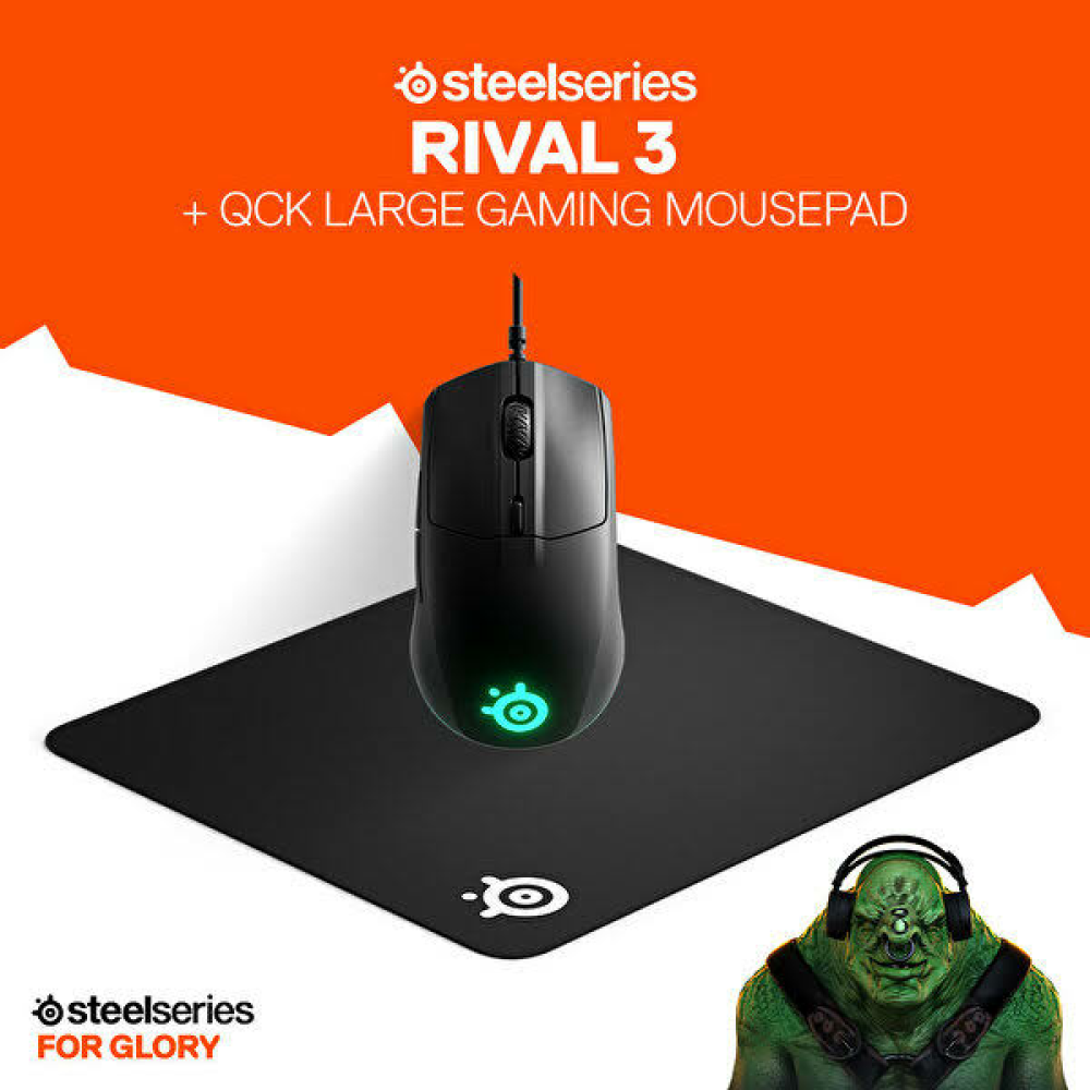 Steelseries Rival 3 Gaming Mouse Ve Qck Large Mousepad Bundle Siyah