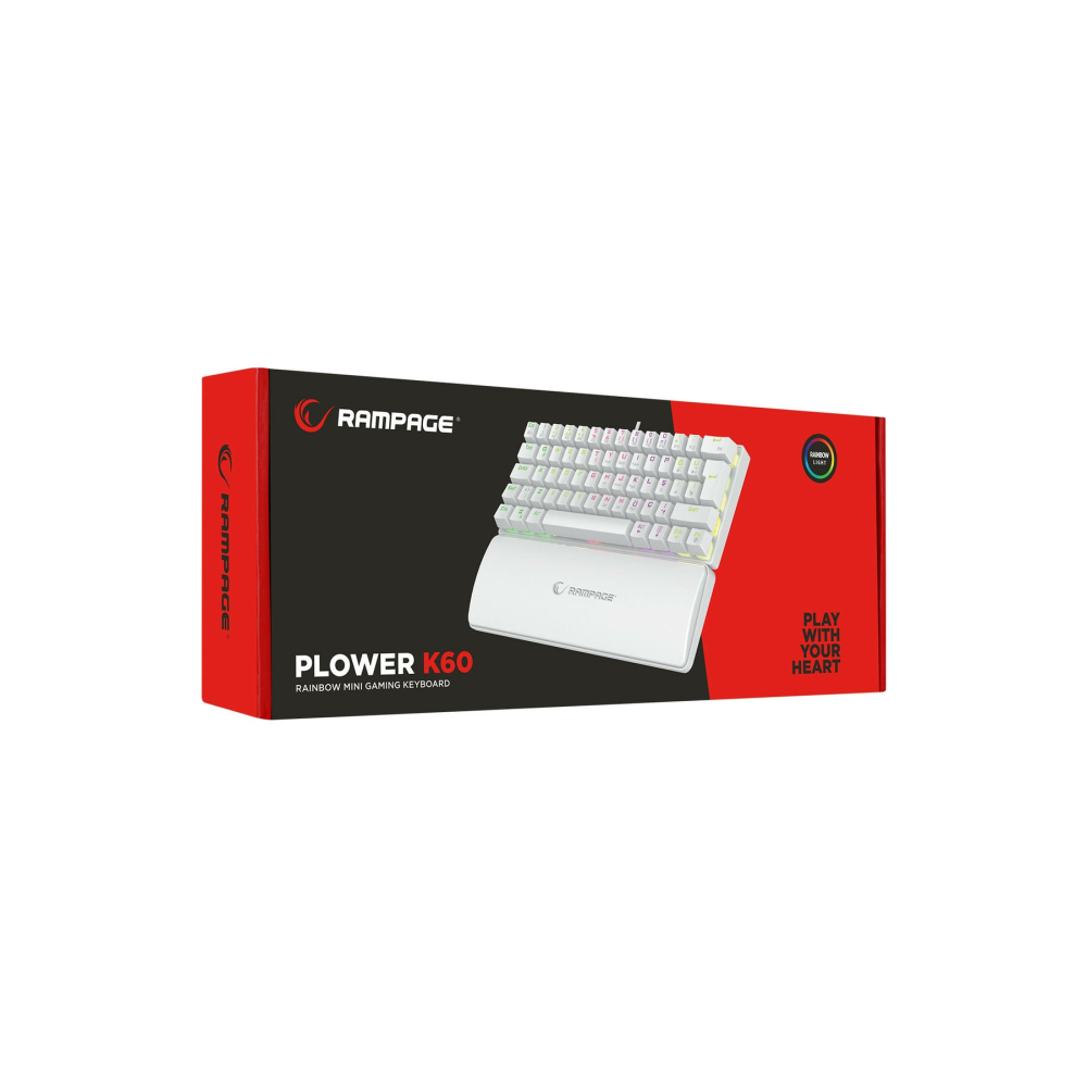 Rampage PLOWER K60 Beyaz 12 Işık Modlu Mekanik Bilek Destekli Blue Switch Gaming Oyuncu Klavye