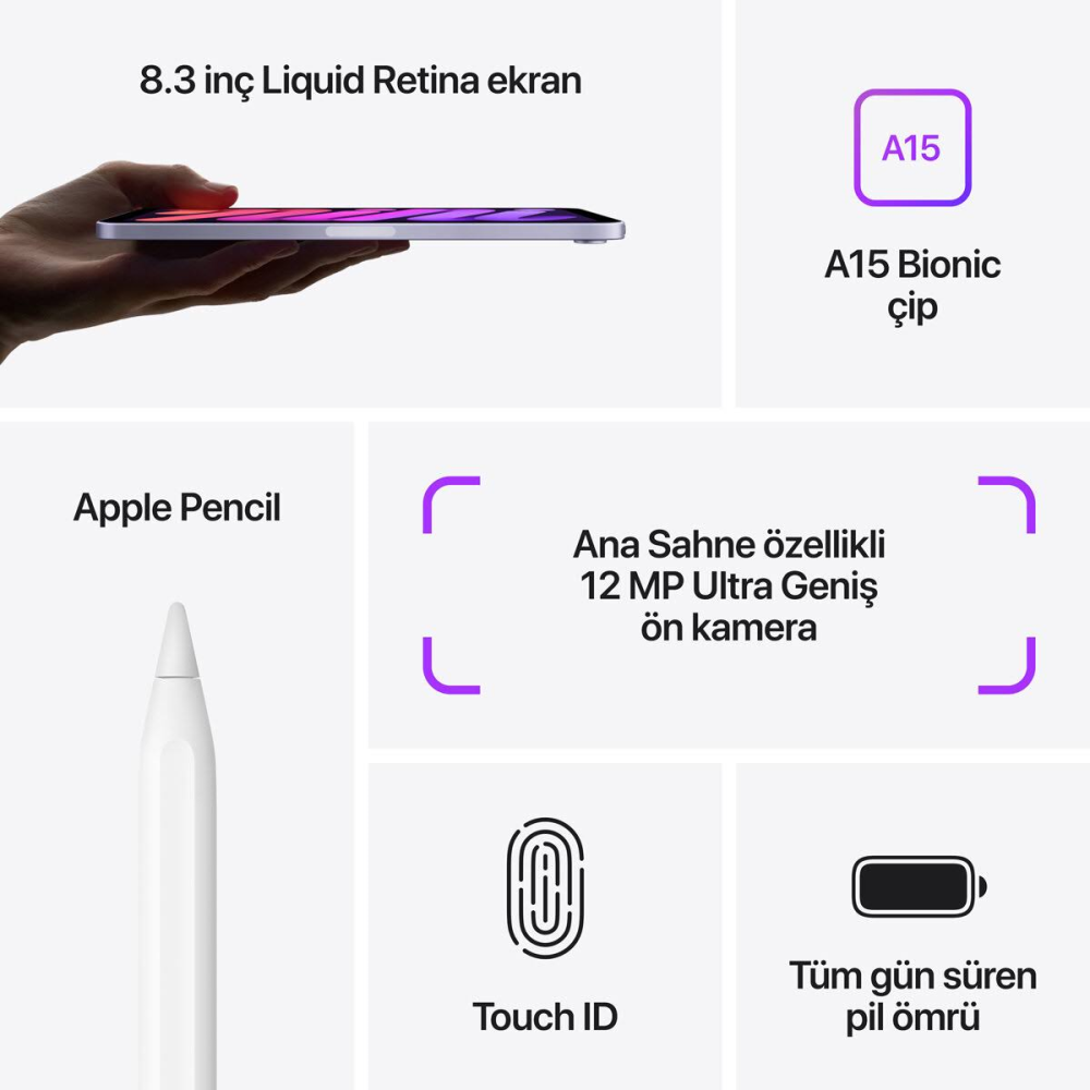 Apple 6.Nesil Ipad Mini Wi-Fi 64Gb Tablet Uzay Grisi Mk7M3Tu/A