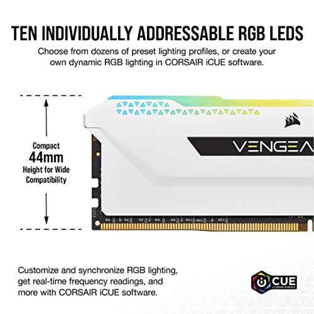 CORSAIR RAM-CMH32GX4M2D3600C18W VENGEANCE RGB PRO SL 32GB (2x16GB) DDR4 DRAM 3600MHz C18 Memory Kit – White