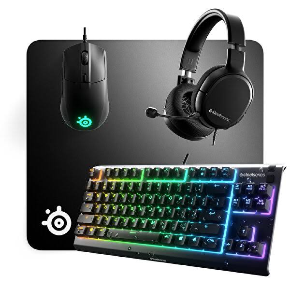SteelSeries Glow Up Bundle Arctis 1 - Rival 3 - Apex 3 TKL - Qck+ 4'lü Set Siyah