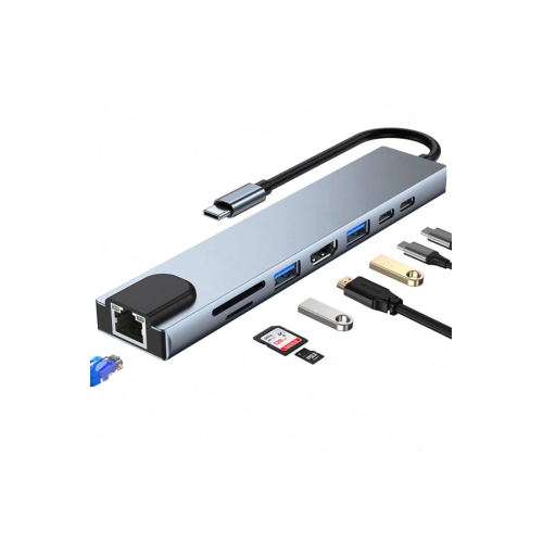 Shaza 8in1 USB Type-C Hub Port Adaptör HDMI USB Ethernet PD Girişli