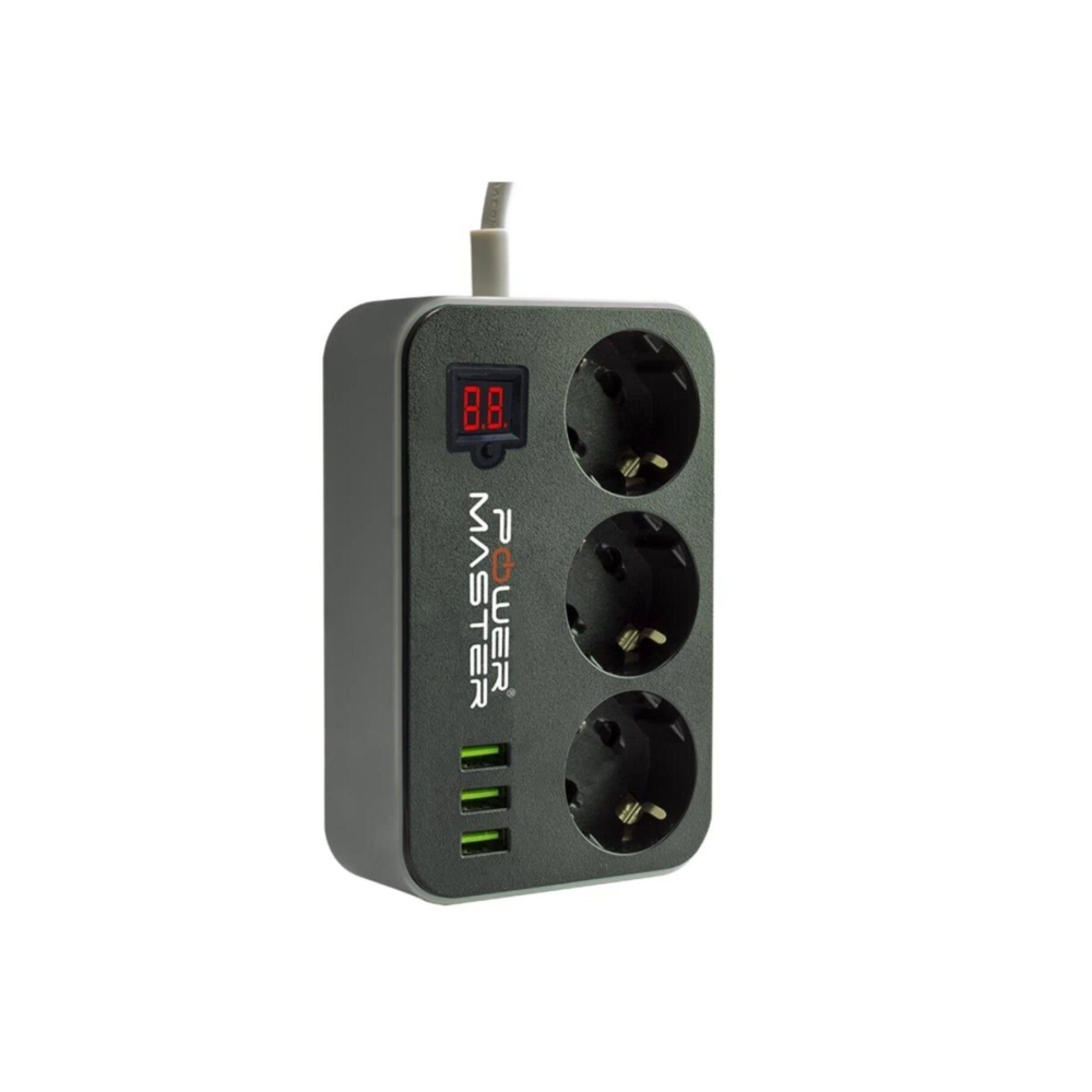 Powermaster Pm-18530 3 Usb Girişli 3'lü Siyah Akım Korumalı Priz