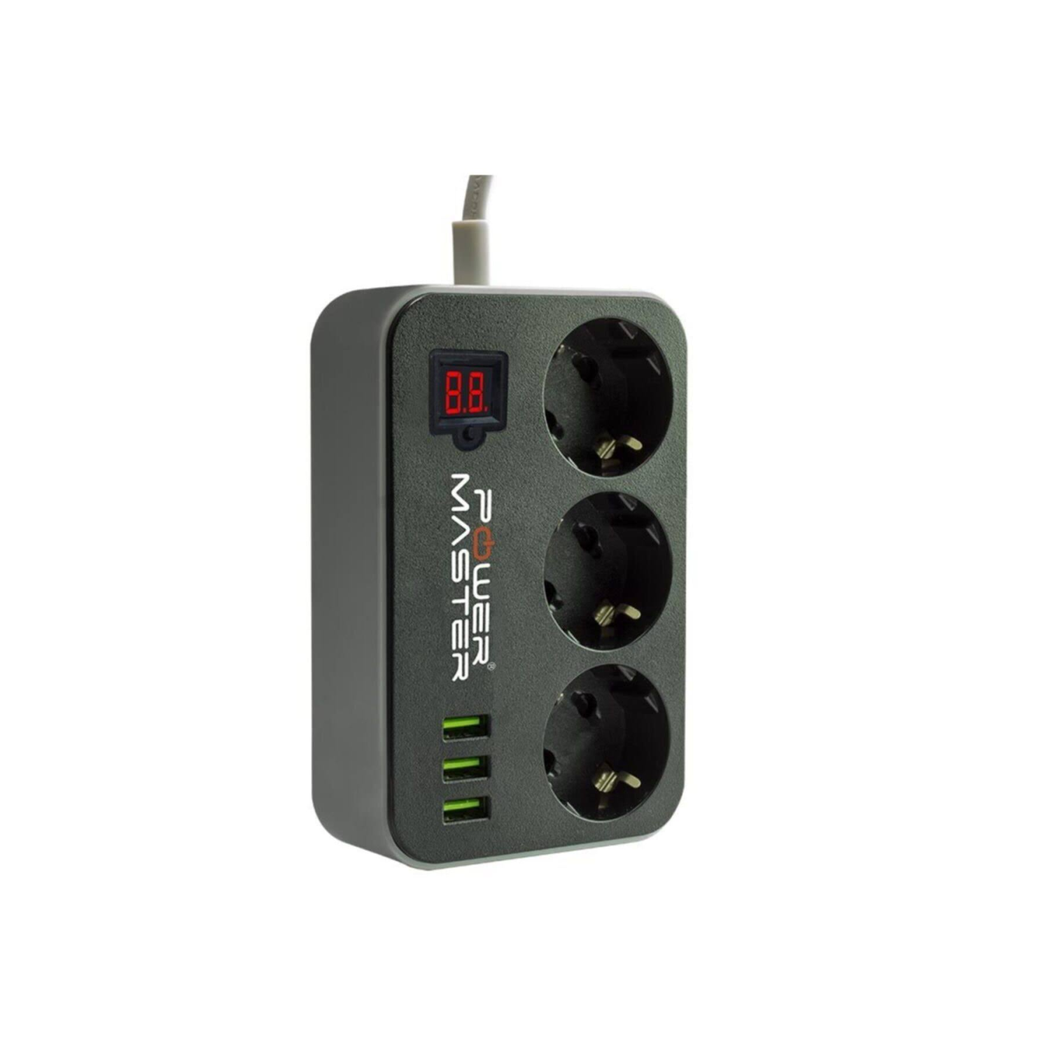 Powermaster Pm-18530 3 Usb Girişli 3'lü Siyah Akım Korumalı Priz