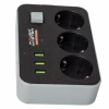 Powermaster Pm-18530 3 Usb Girişli 3'lü Siyah Akım Korumalı Priz