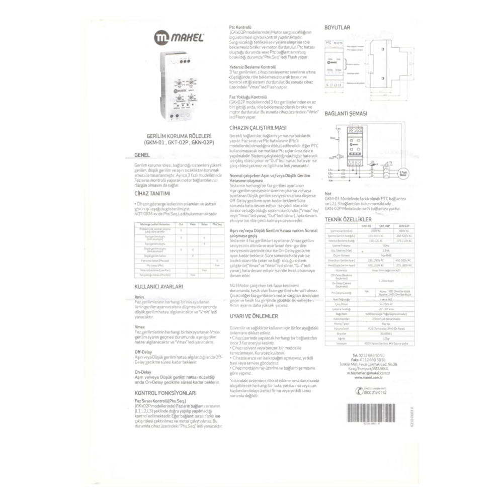 MAKEL Aşırı Ve Düşük Gerilim Koruma Rolesi Gkm-01