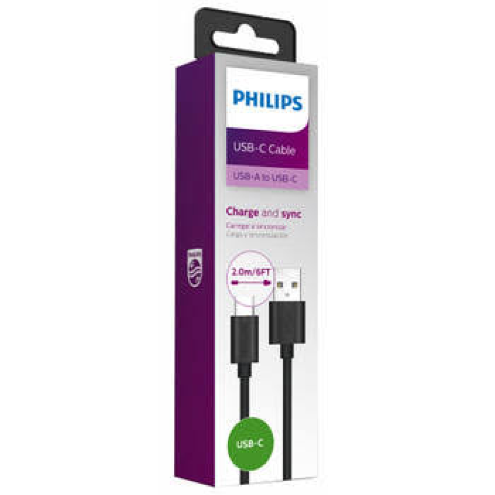 Philips Dlc3106A/00 Usb - Usb-C Şarj Kablosu (2M Pvc) Siyah