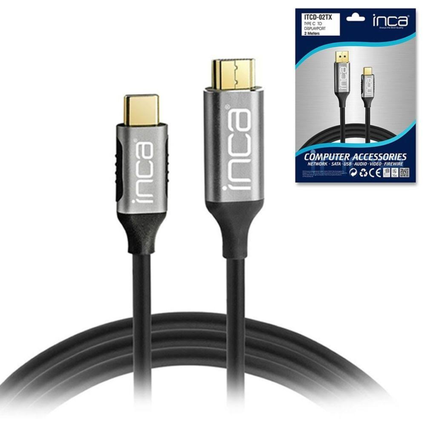 Inca ITCD-02TX Type C to Display Port Altın Uçlu 4K 2 Metre Kablo