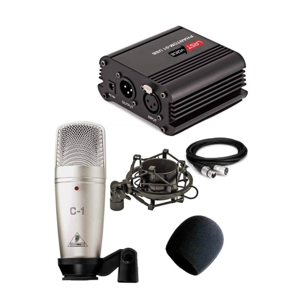 Behringer C-1 Mikrofon Shock Mount + Phantom Power Ses Kartı Paketi