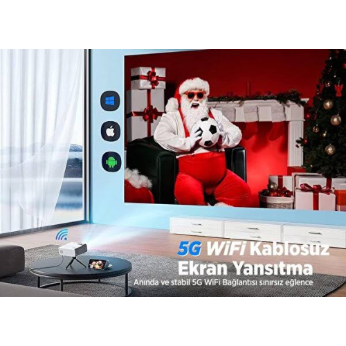 Vankyo Sunspark 500W 1080P Destekli LCD LED WiFi Projeksiyon Cihazı - 240 İnç Yansıtma - Dahili Hoparlör - TV Stick/PS5/HDMI/USB/VGA/AV