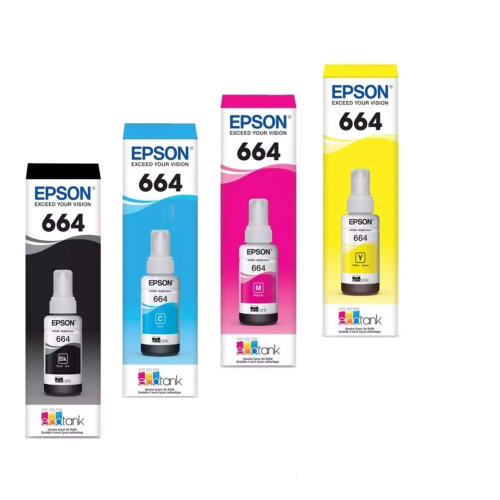 Orijinal Epson Mürekkep Şişeler - ECOTANK (T6641-4-SVH) 4 Şişeler: Siyah, Mavi, Kırmızı, Sarı (ET-2500, ET-2550, ET-2600, ET-2650, ET-4500)