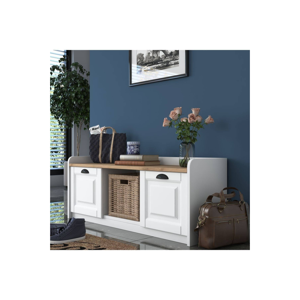 Rani P2 Modern Ayakkabılık Ayakkabı Dolabı Beyaz Keçe Ceviz M1