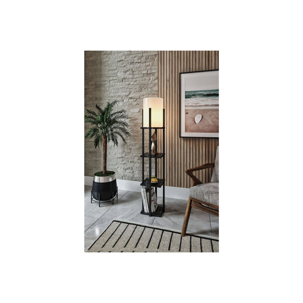 Messer Leda Raflı Lambader, Siyah Mermer Desen