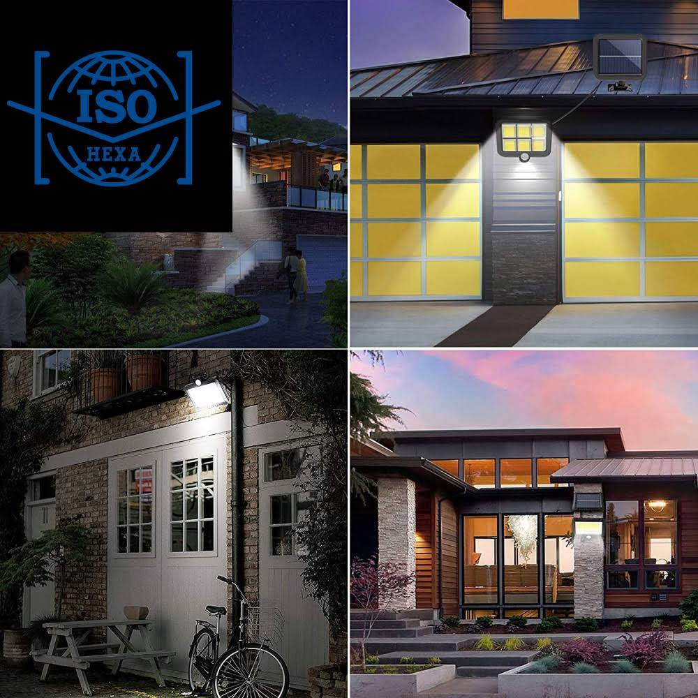 Lamker Dış mekan için hareket sensörlü solar lamba, beyaz ışık, 120 LED, IP65 su geçirmez, 120° aydınlatma açısı, dış mekan lambası, solar dış mekan