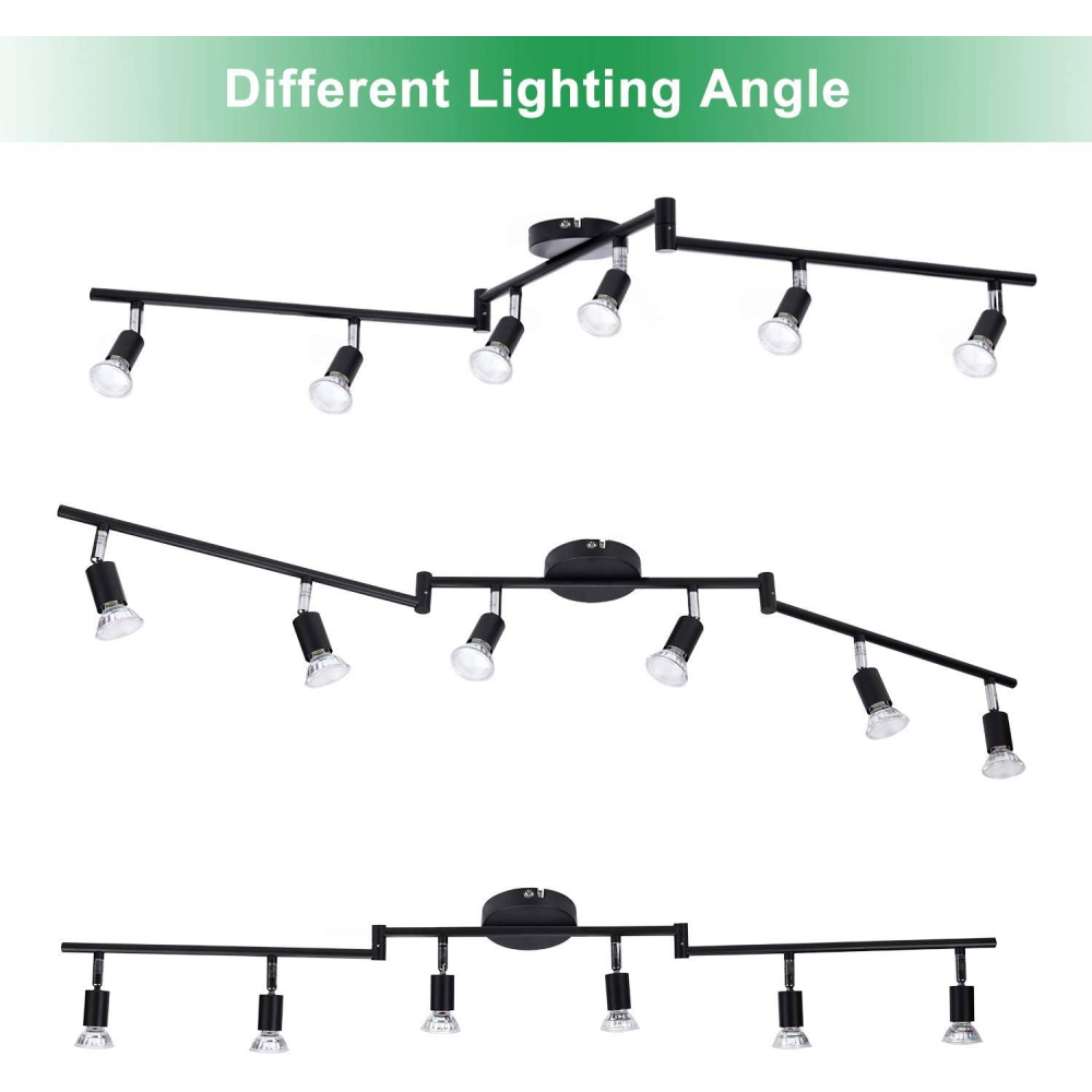 LED Tavan Lambası Döner GU10, AIBOO LED Tavan Spot Işığı 6 Ampul Siyah, Tavan Noktaları Mutfak, Yatak Odası, Oturma Odası için Siyah (Ampuller Değil)