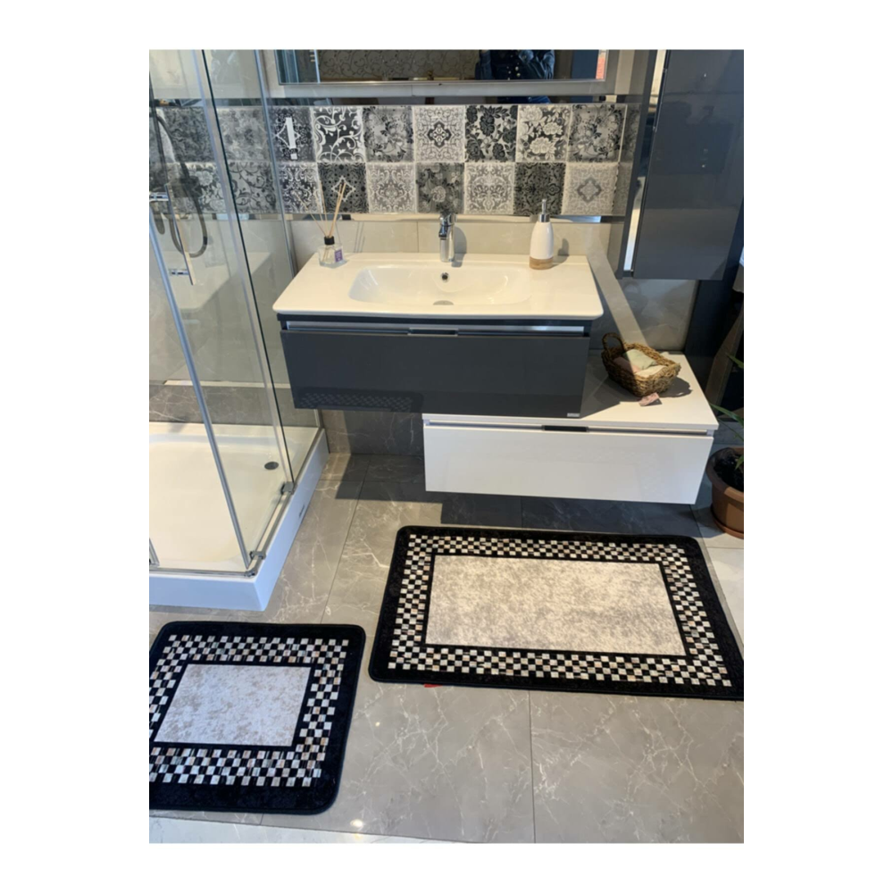 Brillant Melany 2'Li Lateks Taban Banyo Paspas Takımı - Siyah