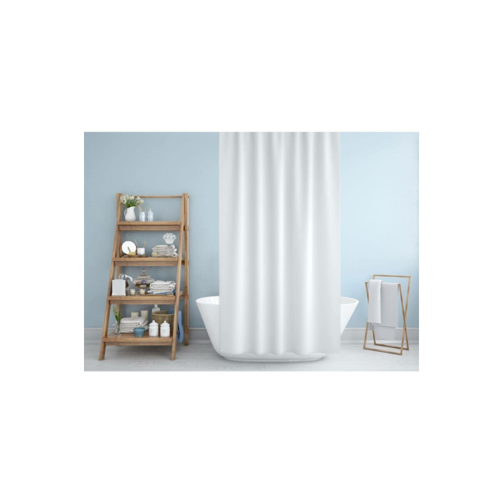 Jackline Polyester Kumaş Banyo Perdesi Duş Perdesi + Askı Aparatı Plastik C-Halka Mavi