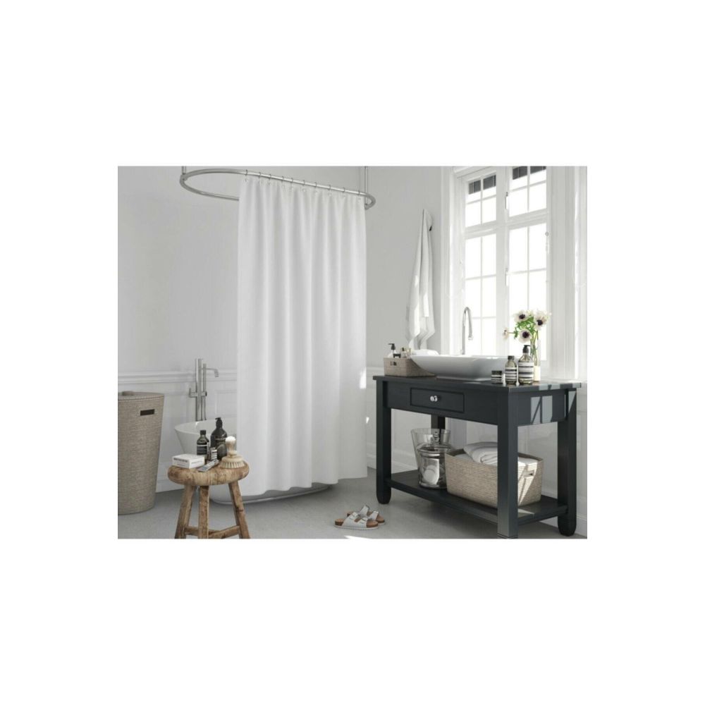 Jackline Polyester Kumaş Banyo Perdesi Duş Perdesi + Askı Aparatı Plastik C-Halka Mavi