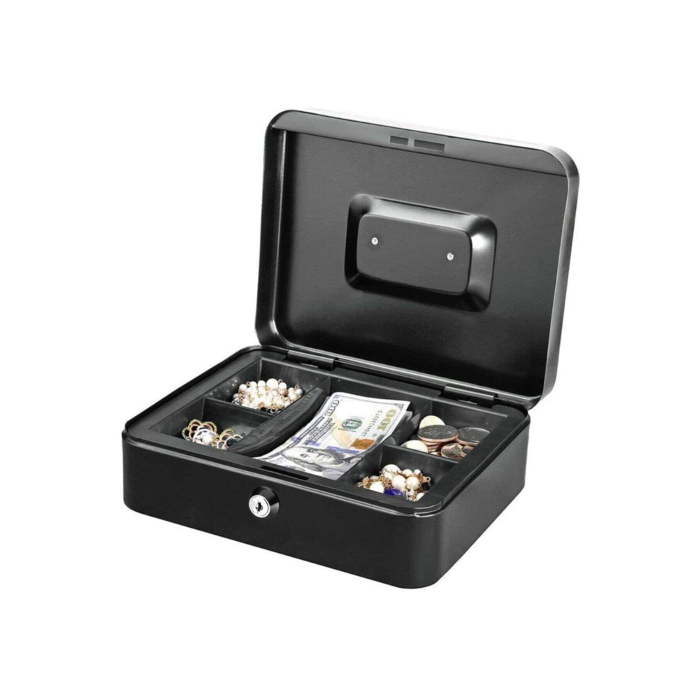 stilmax Büyük Boy Anahtarlı Çelik Kasa Bozuk Para Kasası Nakit Kutusu Cash 9x18x25cm