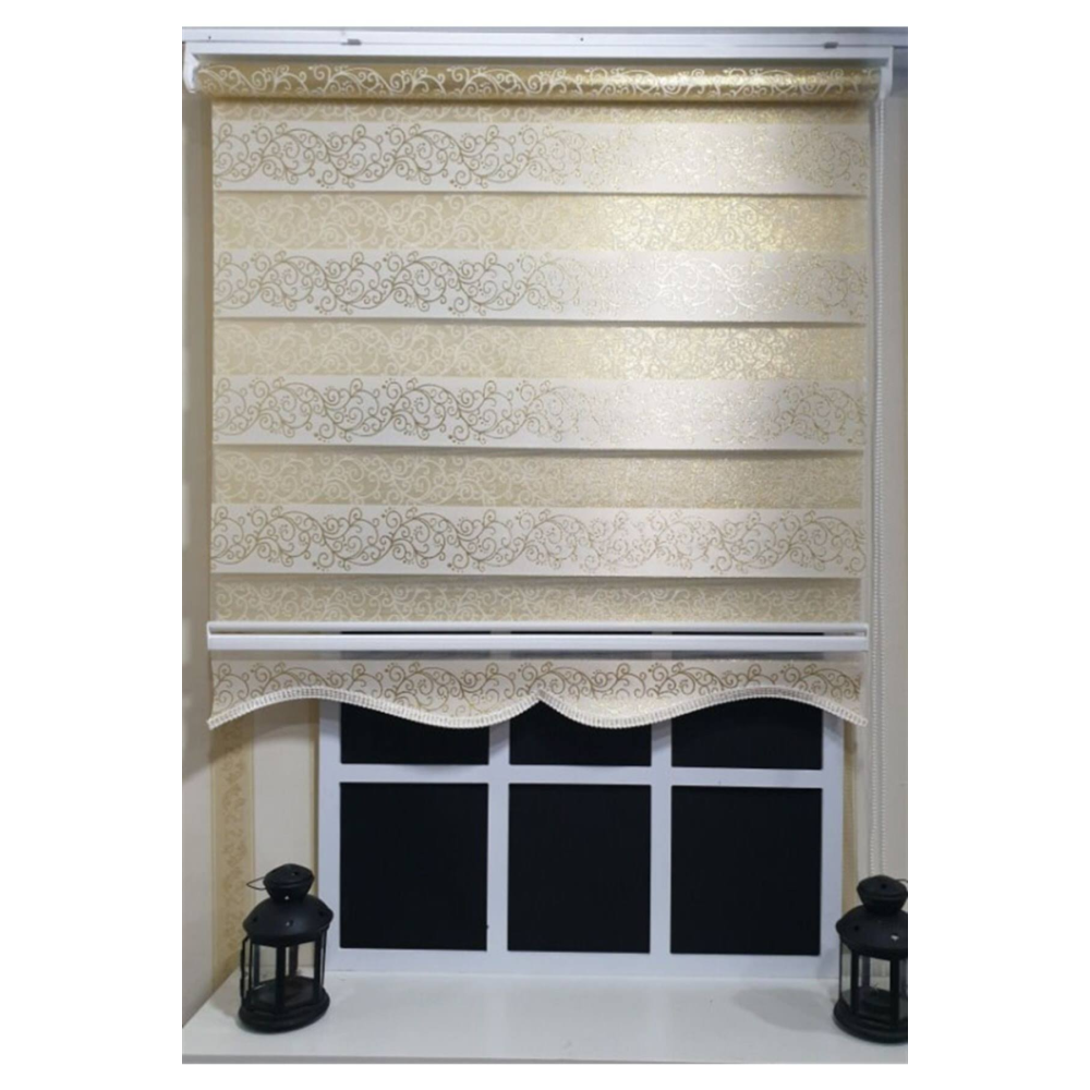 Zebra Stor Perde Sarı Sarmaşık Desen Gümüş Simli Etek Dilimli STB9300 V 02