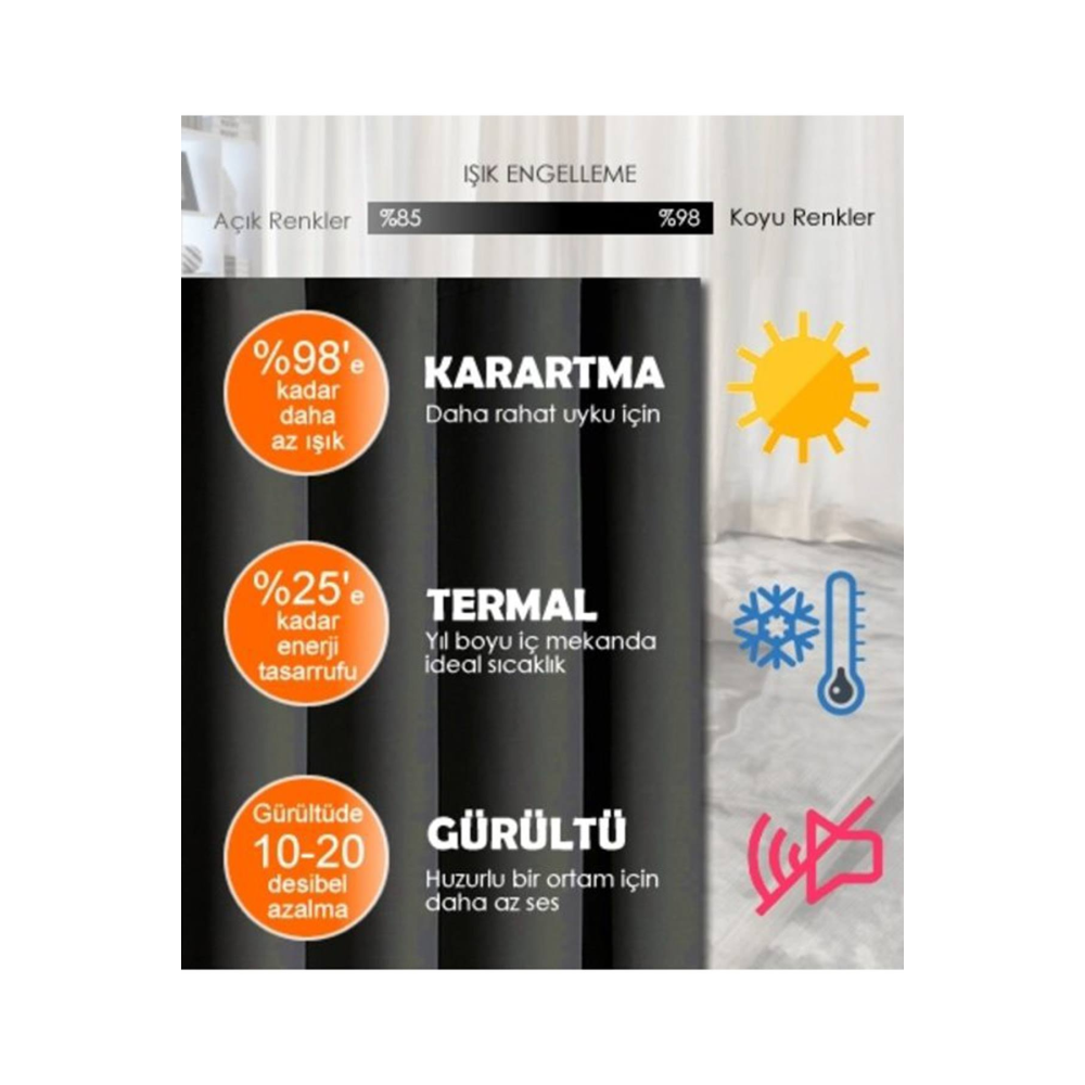 Vivense Kullanıma Hazır Blackout Karartma Fon Perde Gri-120X270