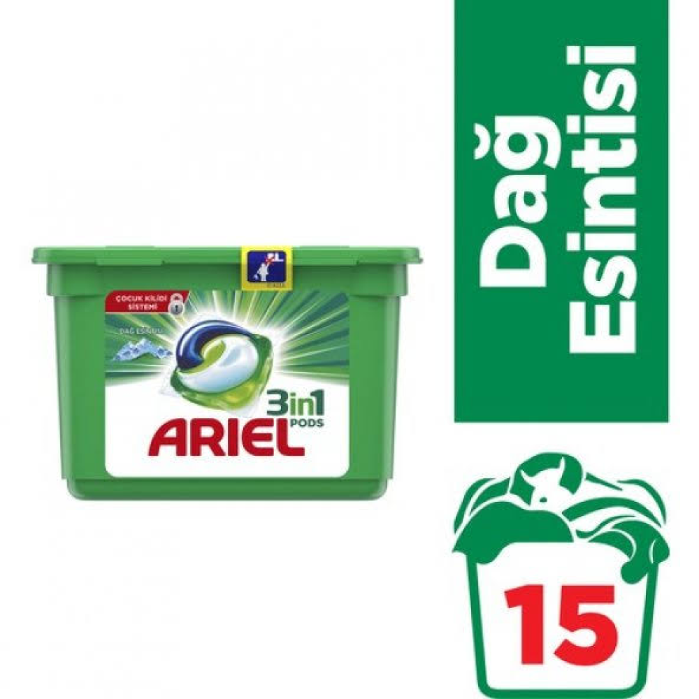 Ariel 3'Ü 1 Arada Pods Sıvı Çamaşır Deterjanı Kapsülü Dağ Esintisi 12 Yıkama