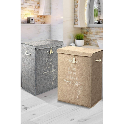 yabahome 2'li Set Keçe Kapaklı Kirli Çamaşır Sepeti 55x41x30cm 2 Adet