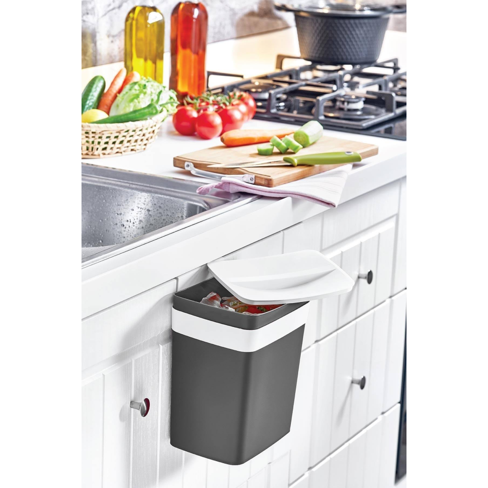 Doreline Dolap Kapağı 5 Lt Askılı Çöp Kovası Gri, Kapaklı Çöp Kovası