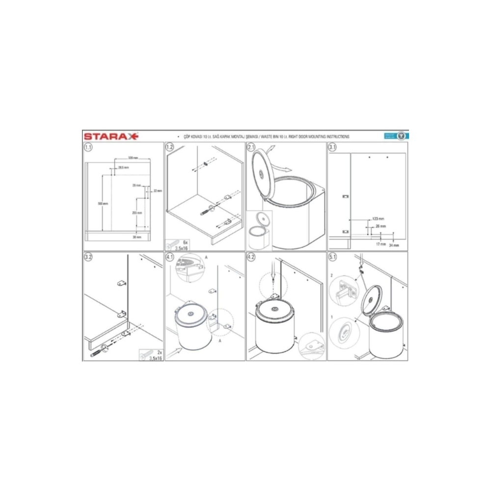 STARAX S-2251 Dolap Içi Paslanmaz Çöp Kovası
