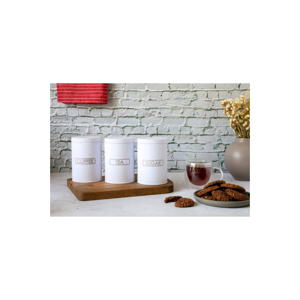 Sarkap Metal Vakumlu Kapaklı 3'lü Saklama Kabı - Soft Touch Beyaz - Küçük Boy