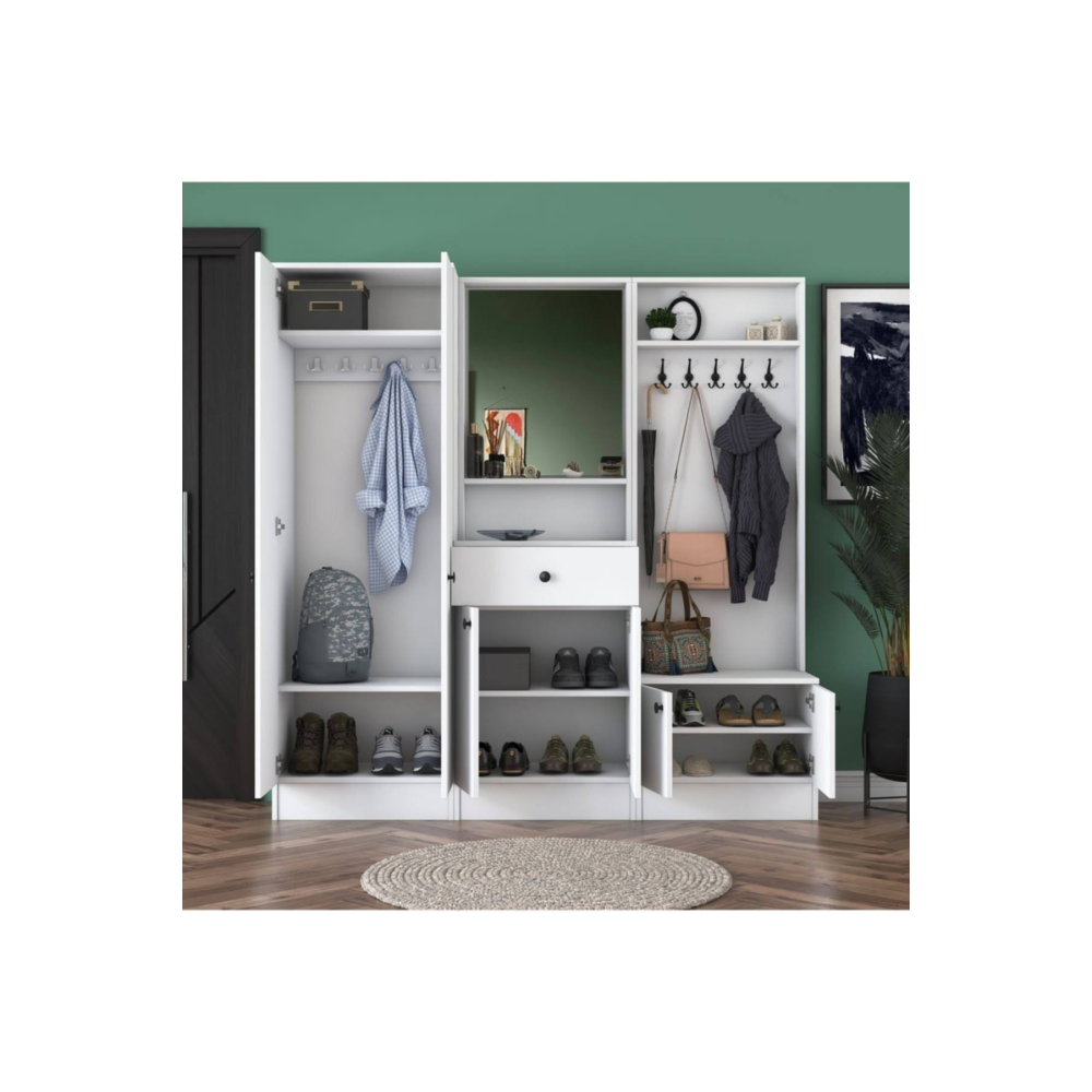 Rani P6 Modern Çekmeceli Aynalı Portmanto Ayakkabılık M3