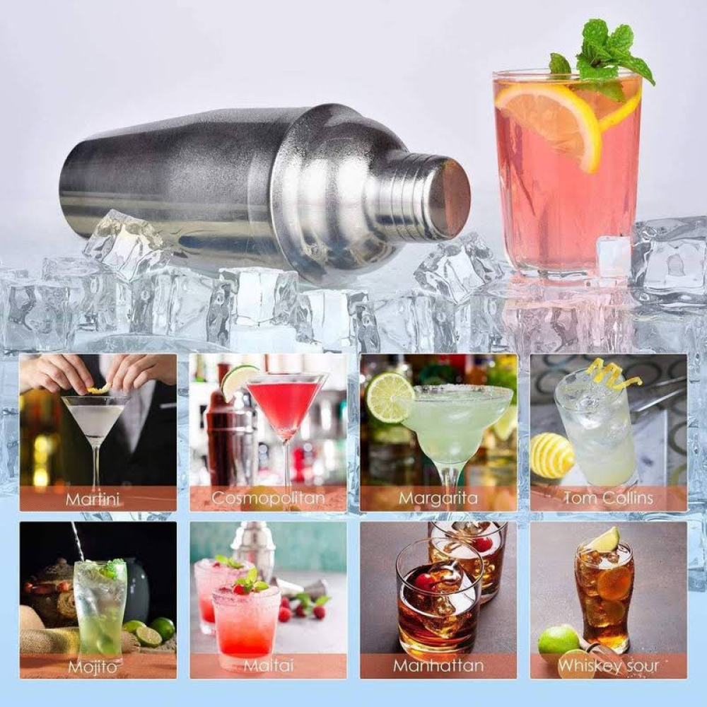Esmula 750 ml Kokteyl Çalkalayıcı Seti, 12 Parça Kokteyl Yapma Seti, Ev, Bar, Profesyonel Paslanmaz Çelik Bar Alet Seti - Kokteyl Tarifleri Kitapçığı