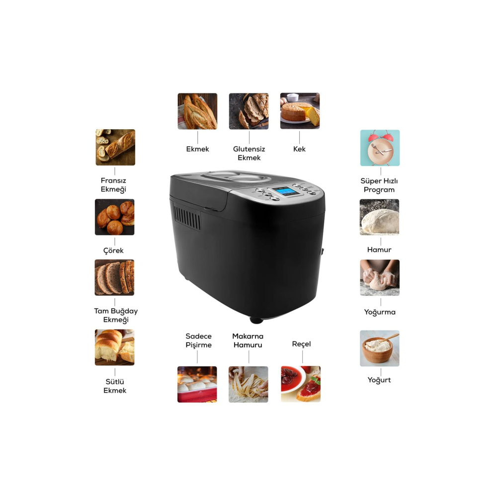 Karaca BakeXL Ekmek, Reçel, Yoğurt Yapma Makinesi Inox, 1500 g, 45 tarifli kitapçıklı