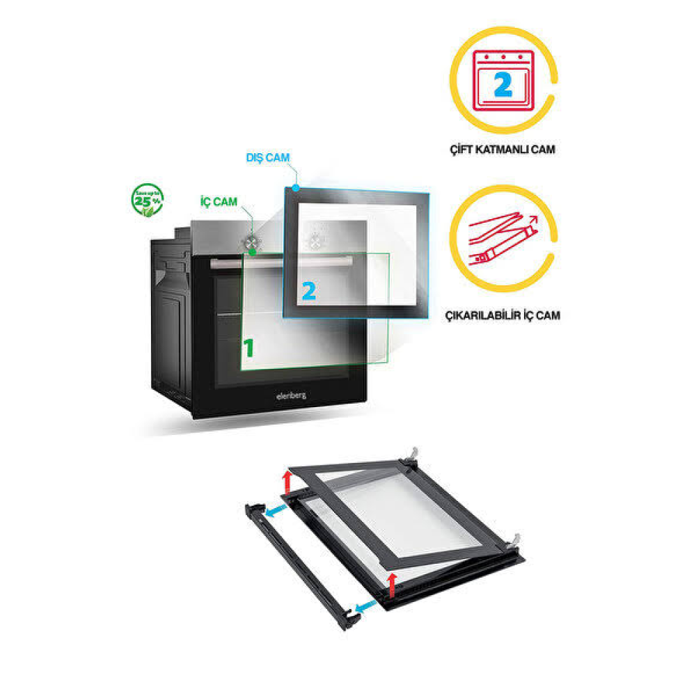 Elenberg ELB-604 76 LT XXL 3 Program Ankastre Statik Fırın Siyah