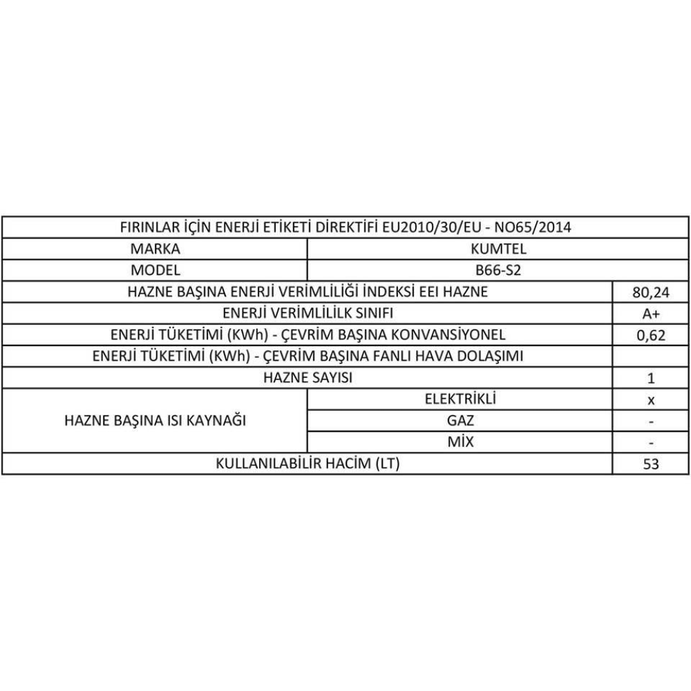 KUMTEL Beyaz Cam Ankastre Fırın B66-S2 (MT)