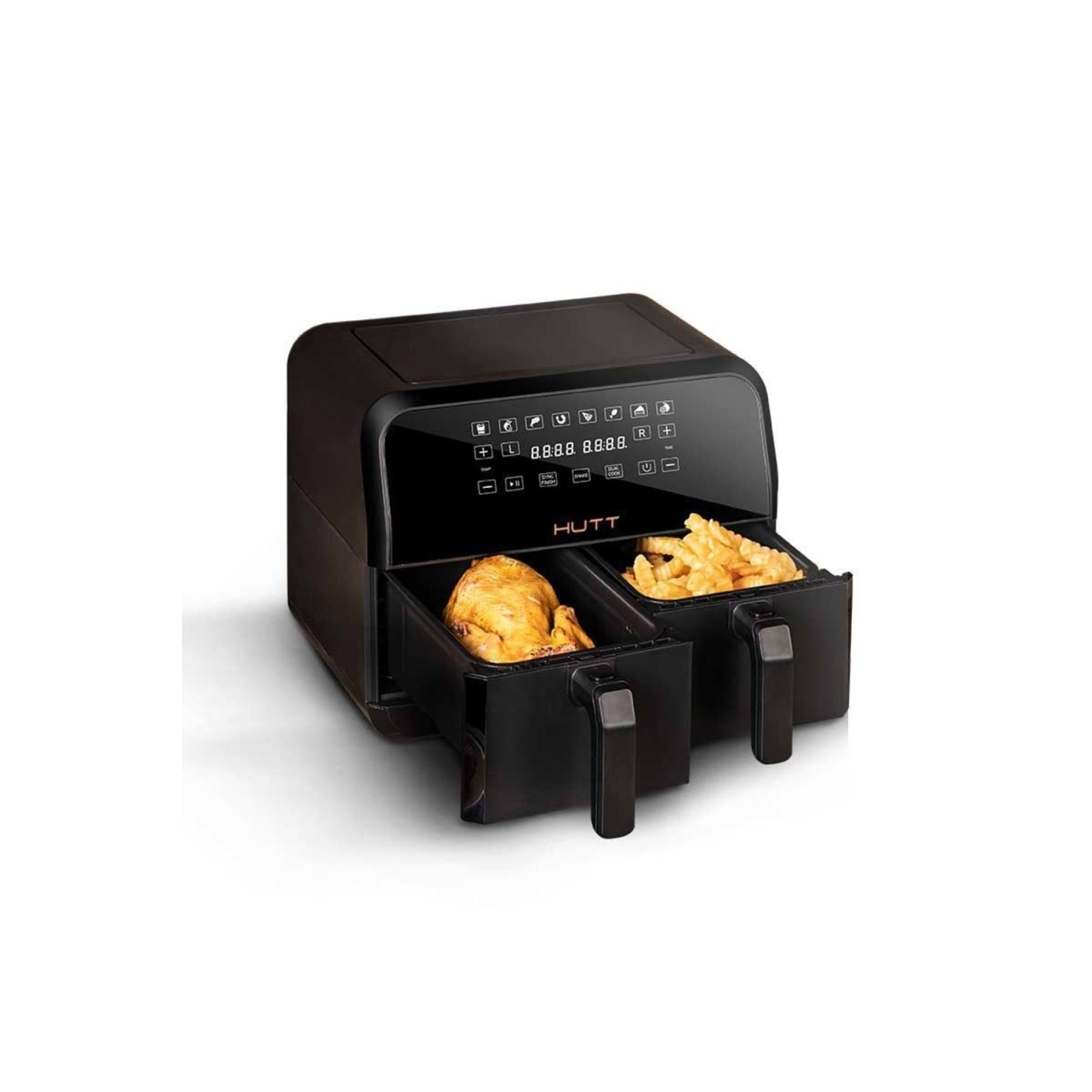 HUTT D8 Çift Hazneli Air Fryer Yağsız Fritöz (4+4) 8 Lt. Dokunmatik Ekran (Distribütör Garantili)