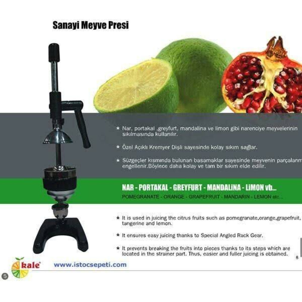 KALE 1701 Kollu Sanayi Tipi Narenciye Portakal Nar Sıkma Aleti-gri