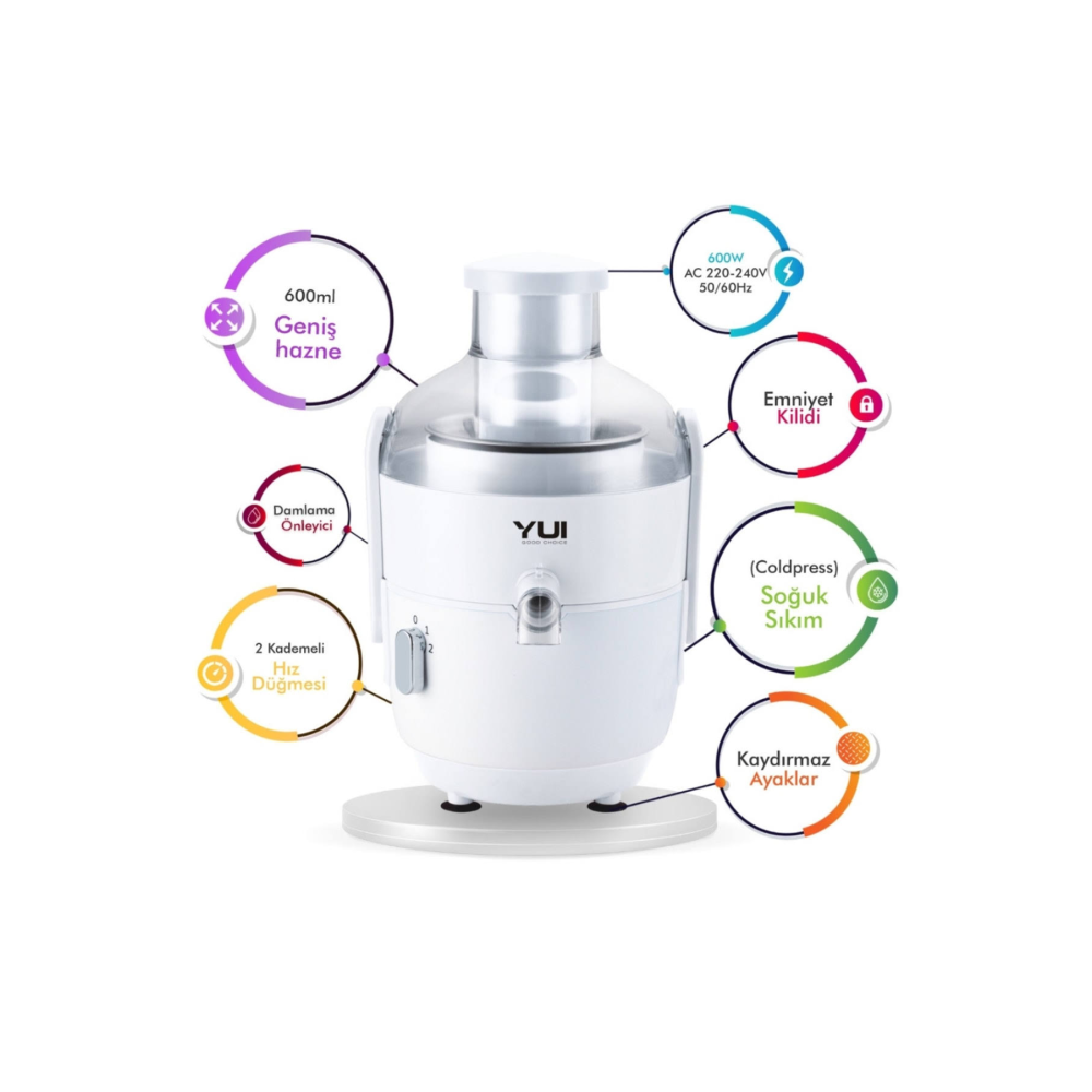 Yui M28 Presli Soğuk Sıkım 600 W Katı Meyve Sebze Sıkacağı - Beyaz