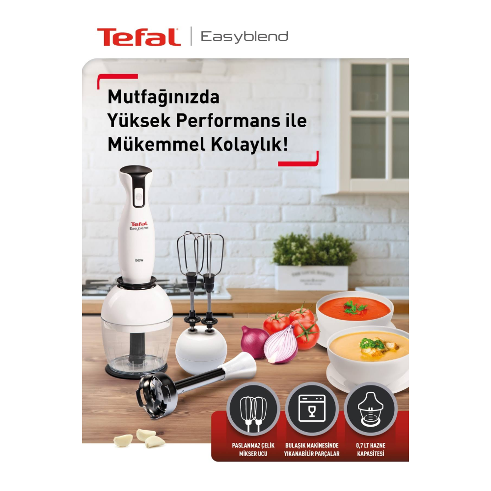 Tefal Easyblend El Blender Seti 1000 Watt 0,7L Beyaz
