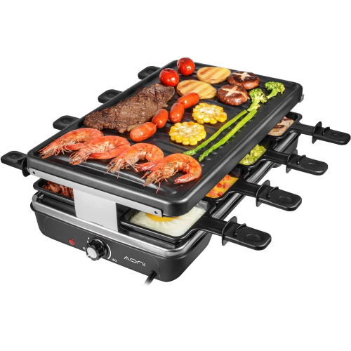 AONI Raclette mangal, dumansız elektrikli barbekü ızgarası, yapışmaz ızgara yüzeyli, 1200 W sıcaklık ayarı, bulaşık makinesinde yıkanabilir, 8