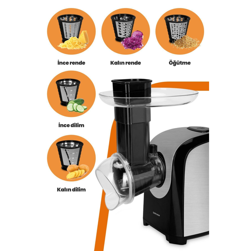 GOLDMASTER Rendy 5in1 Paslanmaz Çelik Sıçratma Önleyicili Elektrikli Rende Dilimleme Ve Doğrayıcı